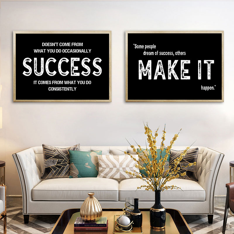 Home Office Room Inspiration - Modern Black Inspirational Canvas Art Simple