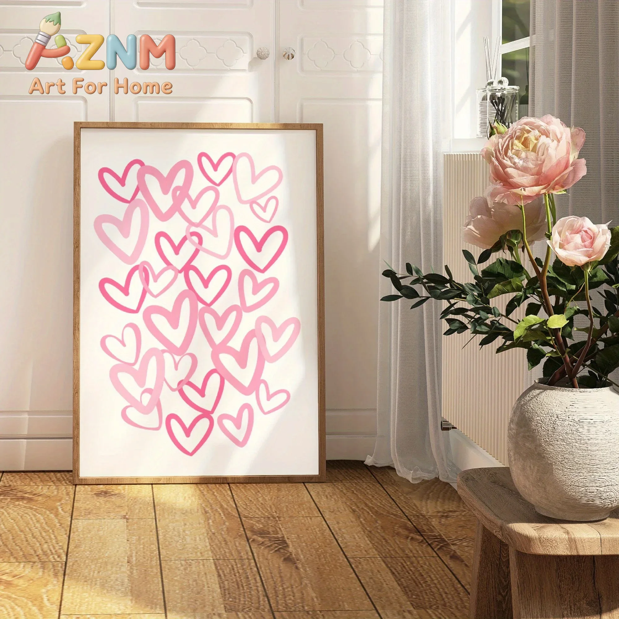 Home Office Room Inspiration - Chic Pink Love Hearts Canvas Art