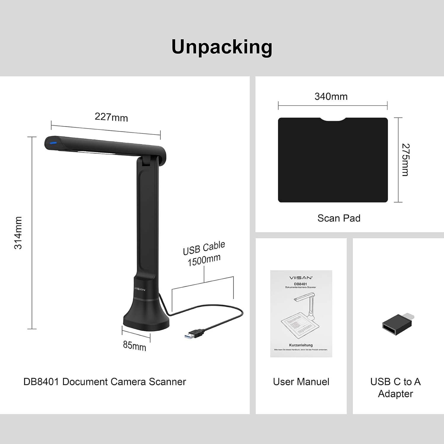 VIISAN DB8401 16MP Document Ca - Document Scanner Portable recension och pris